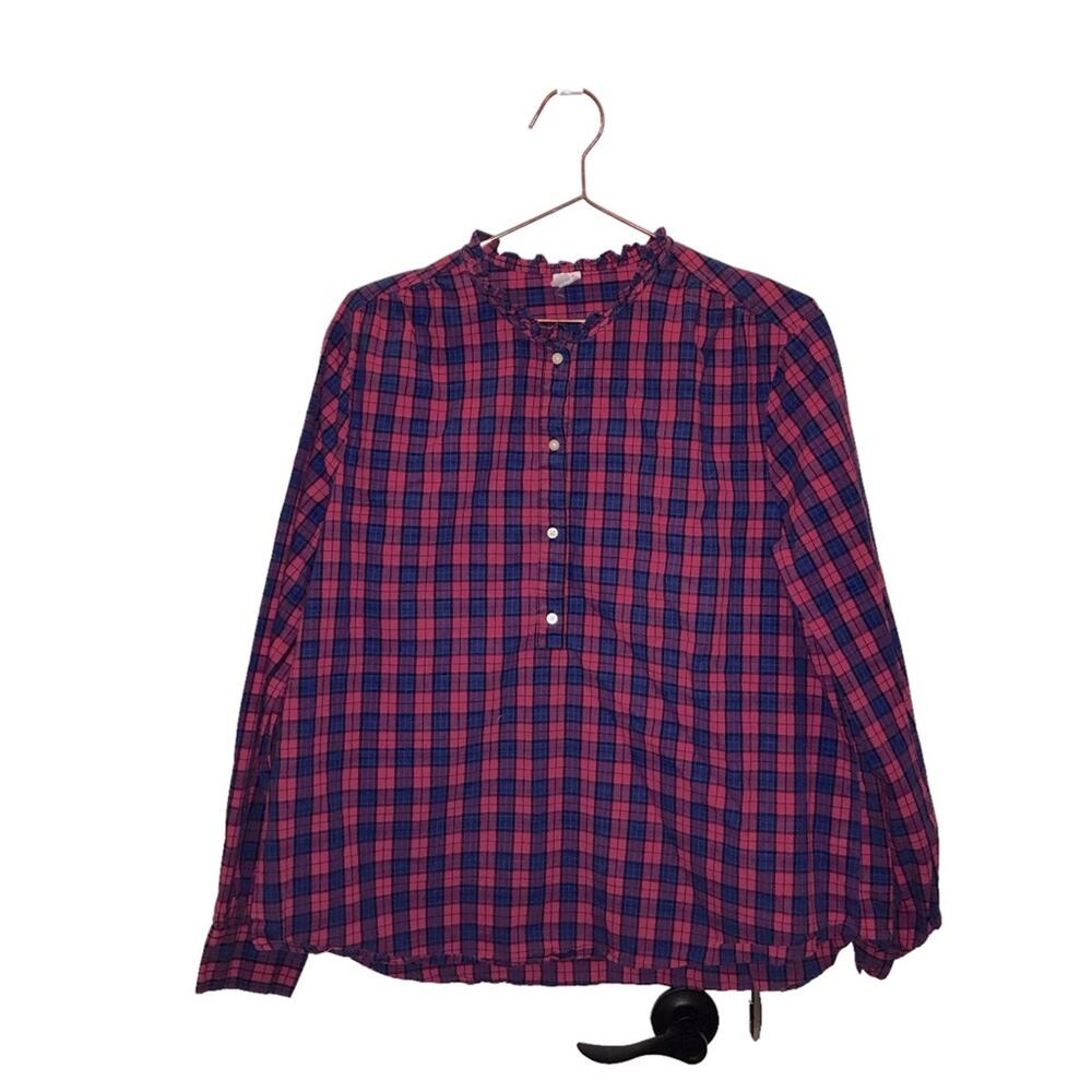 GAP Women’s Plaid Button Down ruffle high neck long sleeve Blouse